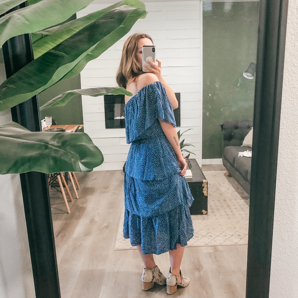 Blue Off The Shoulder Layered Dress